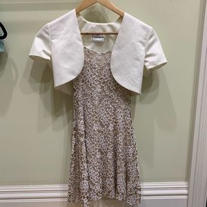 Beige Lace Skater Dress with White Shrug